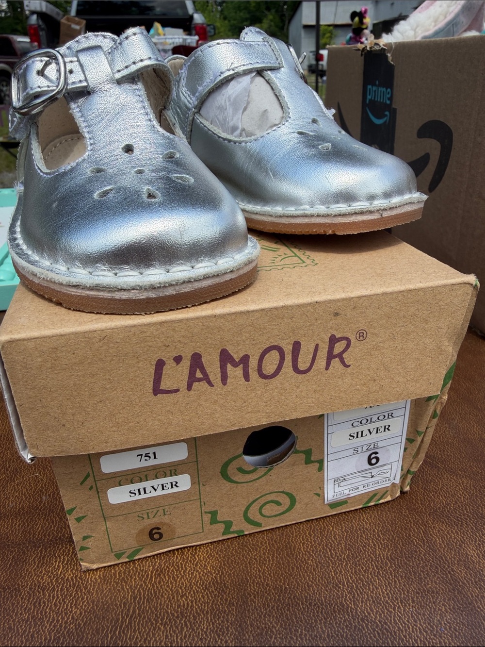 L'Amour Metallic Silver Girls' T-Strap Dress Shoes